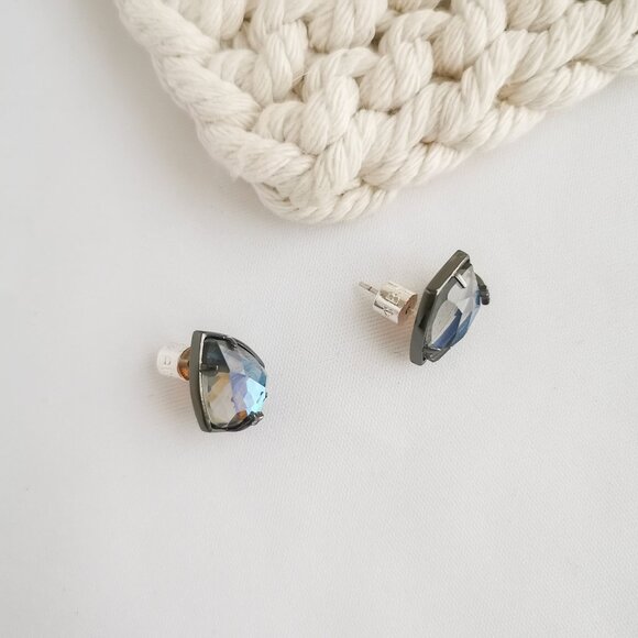 Authentic Alicia Bonnie Miley Gunmetal Black Light Gray Dichroic Glass Drop Earr - Picture 3 of 3